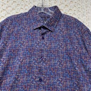 Luchiano Visconti Black Shirt Mens L Blue Purple Geometric Button Down Long Slv